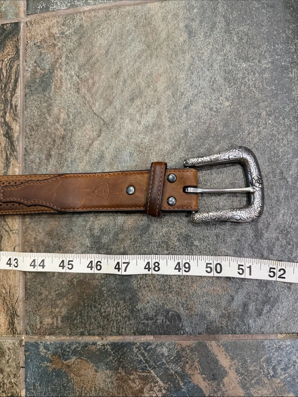 Ariat Brown Leather Western-Style Belt with Silver Buckle